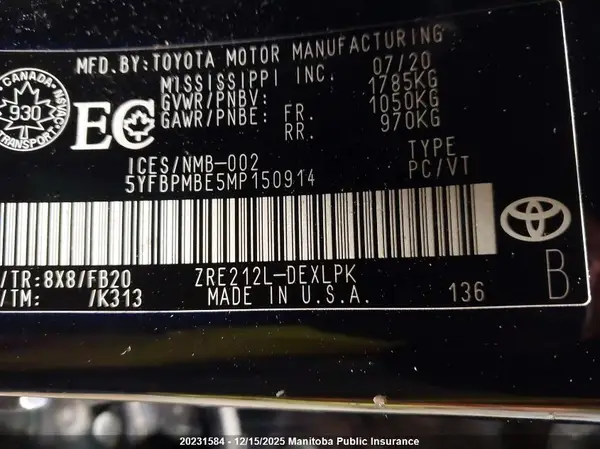5YFBPMBE5MP150914 2021 TOYOTA COROLLA - Image 8