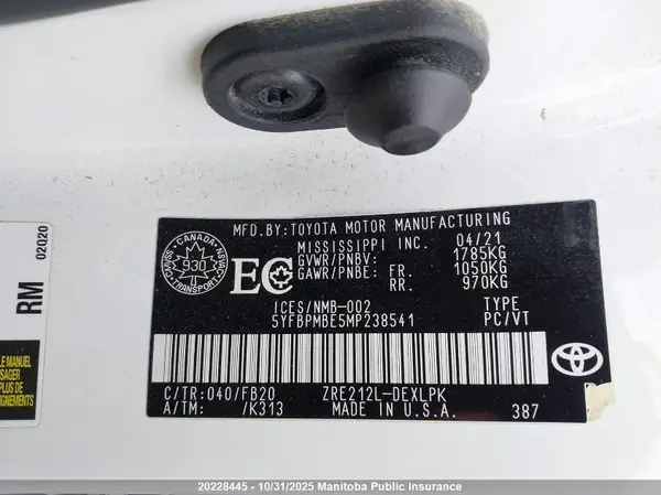 5YFBPMBE5MP238541 2021 TOYOTA COROLLA - Image 8