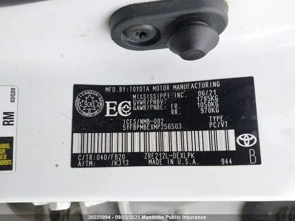 5YFBPMBEXMP256503 2021 TOYOTA COROLLA - Image 8
