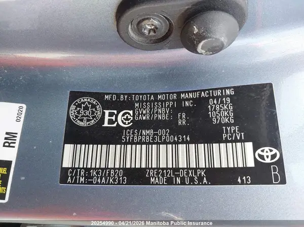 5YFBPRBE3LP004314 2020 TOYOTA COROLLA - Image 8