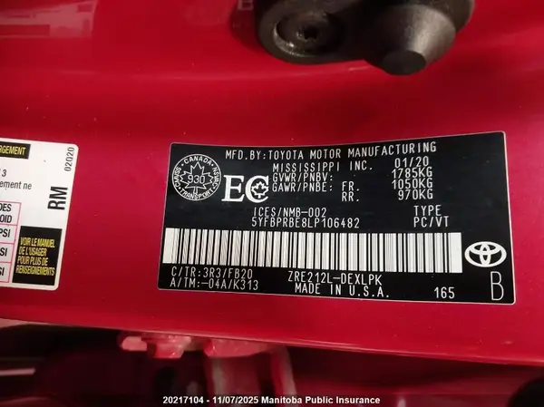 5YFBPRBE8LP106482 2020 TOYOTA COROLLA - Image 8