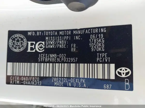 5YFBPRBE9LP032957 2020 TOYOTA COROLLA - Image 8