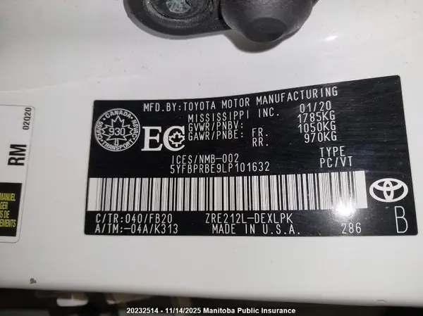 5YFBPRBE9LP101632 2020 TOYOTA COROLLA - Image 8