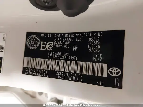 5YFBPRBEXLP013978 2020 TOYOTA COROLLA - Image 8