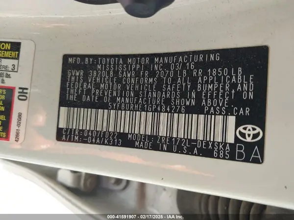 5YFBURHE1GP484276 2016 TOYOTA COROLLA - Image 8