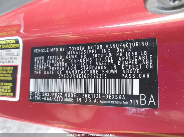 5YFBURHE1GP496315 2016 TOYOTA COROLLA - Image 8