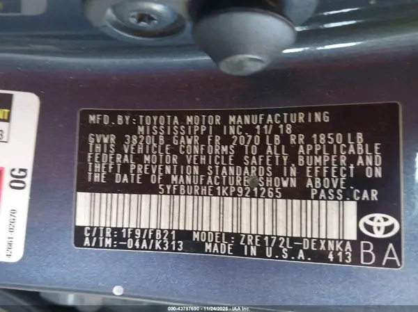5YFBURHE1KP921265 2019 TOYOTA COROLLA - Image 8