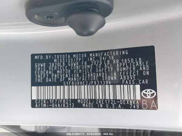 5YFBURHE2JP831394 2018 TOYOTA COROLLA - Image 8