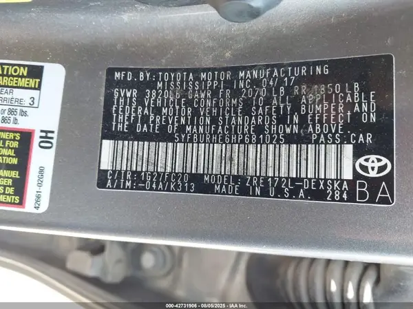 5YFBURHE6HP681025 2017 TOYOTA COROLLA - Image 8