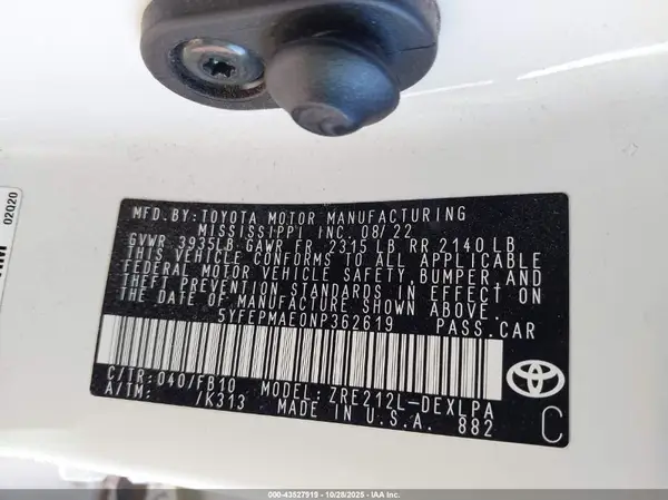 5YFEPMAE0NP362619 2022 TOYOTA COROLLA - Image 8
