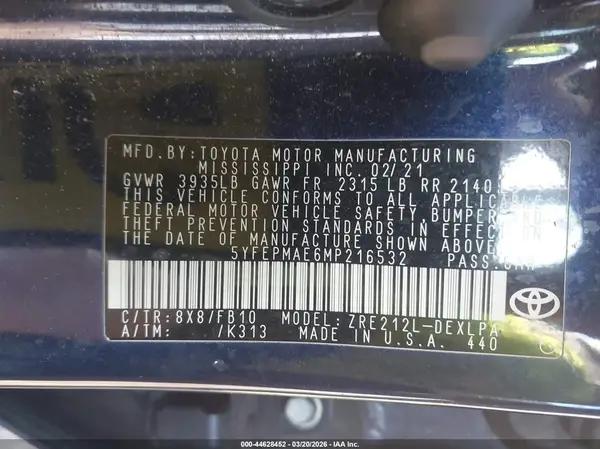 5YFEPMAE6MP216532 2021 TOYOTA COROLLA - Image 8