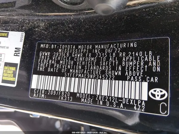 5YFEPMAE9NP345222 2022 TOYOTA COROLLA - Image 8