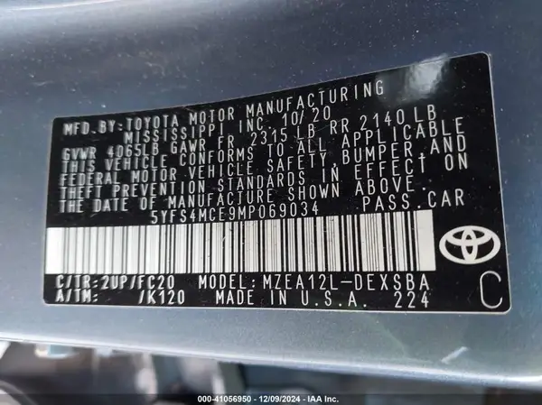 5YFS4MCE9MP069034 2021 TOYOTA COROLLA - Image 8