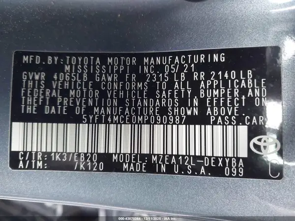 5YFT4MCE0MP090987 2021 TOYOTA COROLLA - Image 8