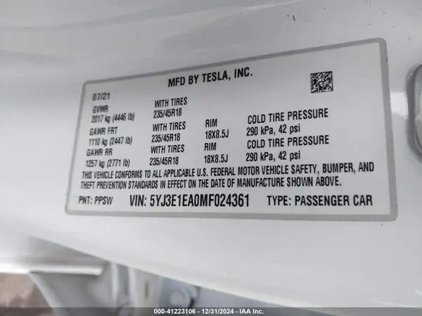 5YJ3E1EA0MF024361 2021 TESLA MODEL 3 - Image 8