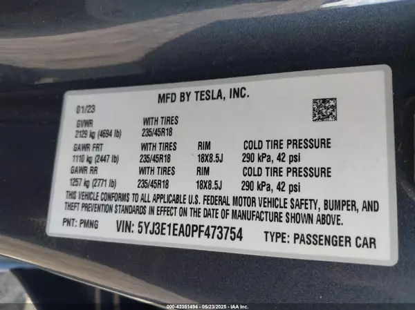 5YJ3E1EA0PF473754 2023 TESLA MODEL 3 - Image 8