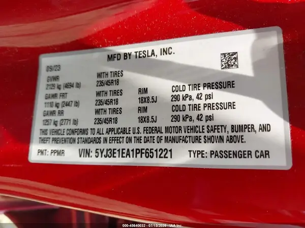 5YJ3E1EA1PF651221 2023 TESLA MODEL 3 - Image 8
