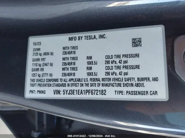 5YJ3E1EA1PF672182 2023 TESLA MODEL 3 - Image 8