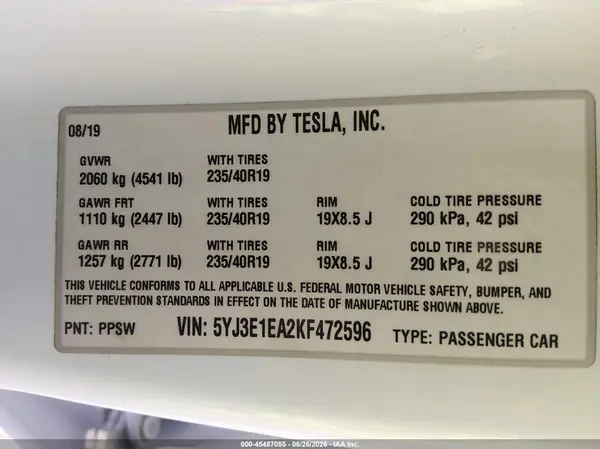 5YJ3E1EA2KF472596 2019 TESLA MODEL 3 - Image 8