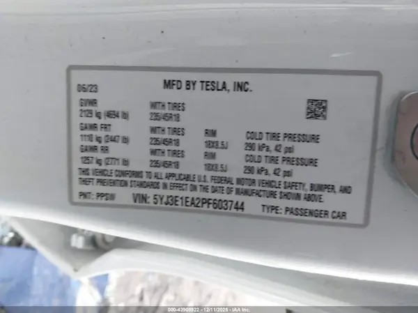 5YJ3E1EA2PF603744 2023 TESLA MODEL 3 - Image 8