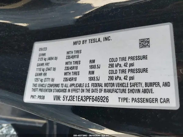 5YJ3E1EA3PF646926 2023 TESLA MODEL 3 - Image 8