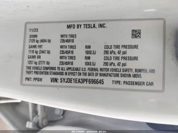5YJ3E1EA3PF696645 2023 TESLA MODEL 3 - Image 8