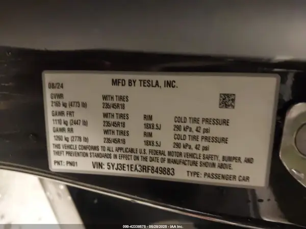 5YJ3E1EA3RF849883 2024 TESLA MODEL 3 - Image 8