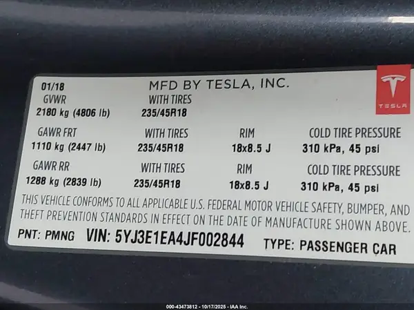 5YJ3E1EA4JF002844 2018 TESLA MODEL 3 - Image 8