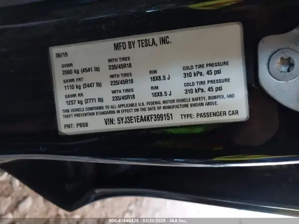 5YJ3E1EA4KF399151 2019 TESLA MODEL 3 - Image 8