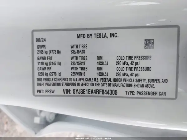 5YJ3E1EA4RF844305 2024 TESLA MODEL 3 - Image 8