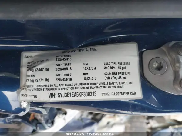5YJ3E1EA5KF309313 2019 TESLA MODEL 3 - Image 8