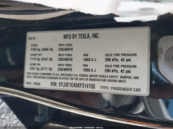 5YJ3E1EA5KF314155 2019 TESLA MODEL 3 - Image 8