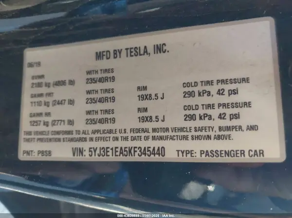 5YJ3E1EA5KF345440 2019 TESLA MODEL 3 - Image 8
