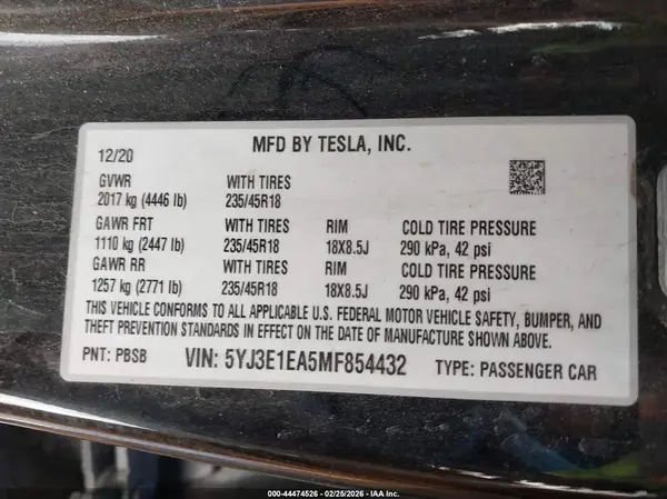 5YJ3E1EA5MF854432 2021 TESLA MODEL 3 - Image 8
