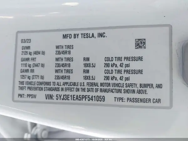 5YJ3E1EA5PF541059 2023 TESLA MODEL 3 - Image 8