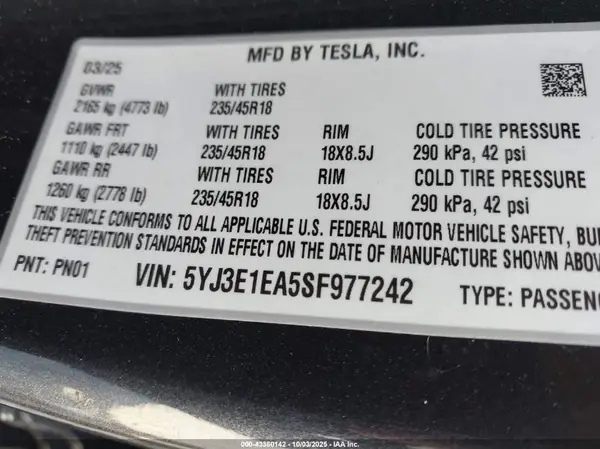5YJ3E1EA5SF977242 2025 TESLA MODEL 3 - Image 8