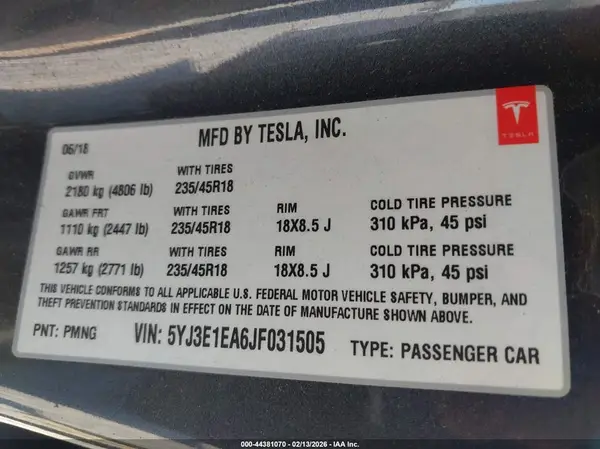 5YJ3E1EA6JF031505 2018 TESLA MODEL 3 - Image 8
