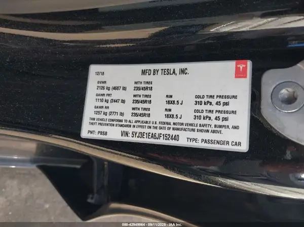 5YJ3E1EA6JF152440 2018 TESLA MODEL 3 - Image 8
