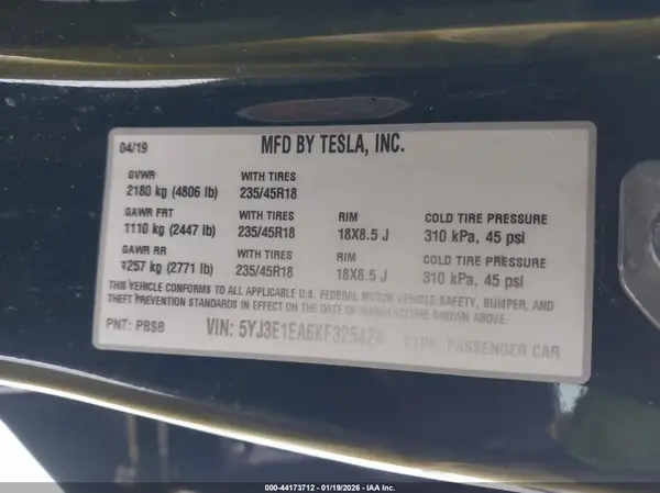 5YJ3E1EA6KF325424 2019 TESLA MODEL 3 - Image 8