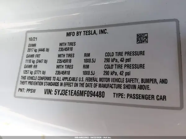 5YJ3E1EA6MF094480 2021 TESLA MODEL 3 - Image 8