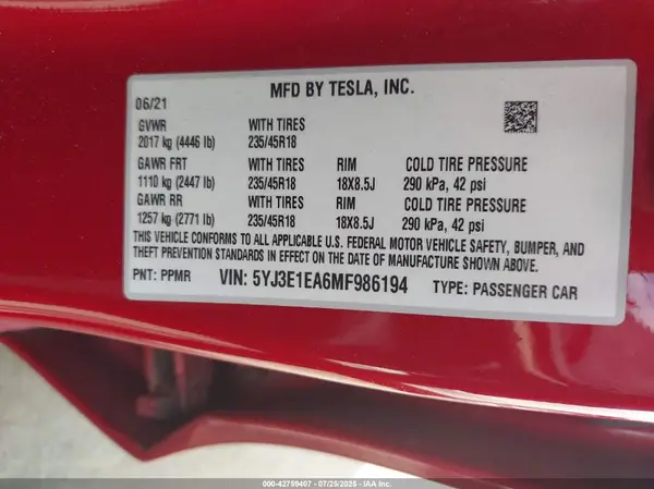 5YJ3E1EA6MF986194 2021 TESLA MODEL 3 - Image 8