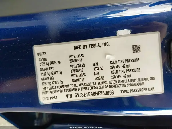 5YJ3E1EA6NF289898 2022 TESLA MODEL 3 - Image 8