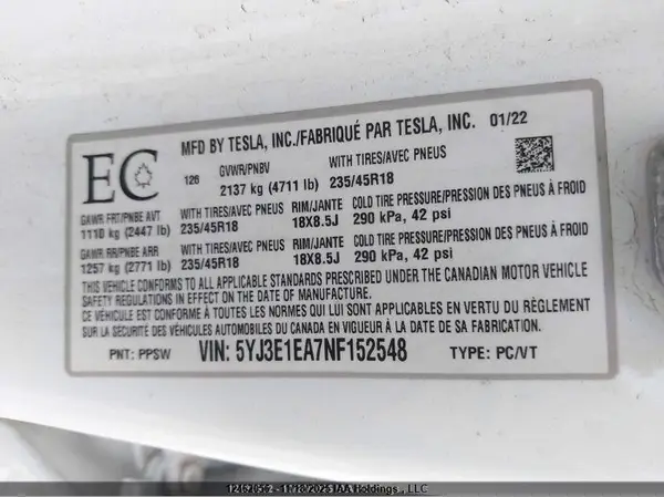 5YJ3E1EA7NF152548 2022 TESLA MODEL 3 - Image 8
