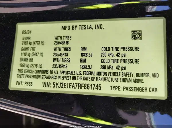 5YJ3E1EA7RF861745 2024 TESLA MODEL 3 - Image 8