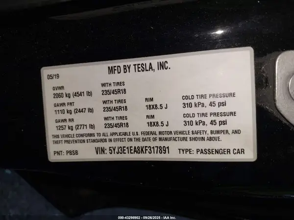 5YJ3E1EA8KF317891 2019 TESLA MODEL 3 - Image 8