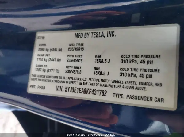 5YJ3E1EA8KF431762 2019 TESLA MODEL 3 - Image 8