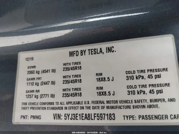 5YJ3E1EA8LF597183 2020 TESLA MODEL 3 - Image 8