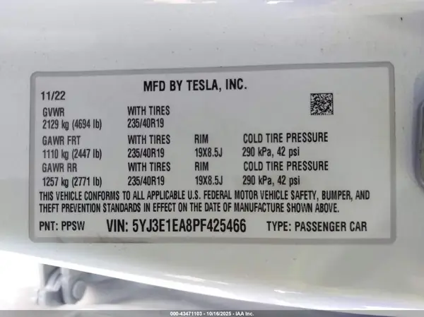 5YJ3E1EA8PF425466 2023 TESLA MODEL 3 - Image 8