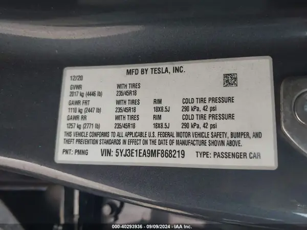 5YJ3E1EA9MF868219 2021 TESLA MODEL 3 - Image 8