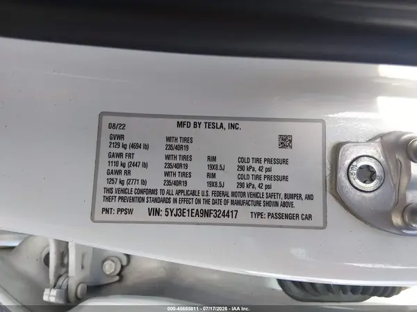 5YJ3E1EA9NF324417 2022 TESLA MODEL 3 - Image 8